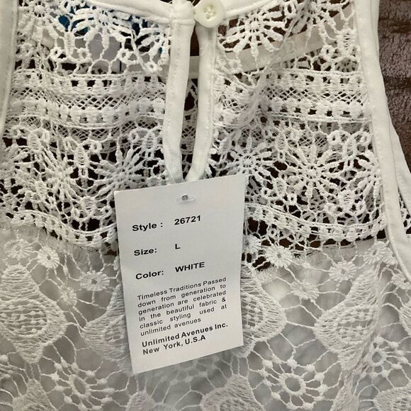 Rebellion Lace Top Button Keyhole Back Closure White Scalloped Hem Large - Picture 5 of 9